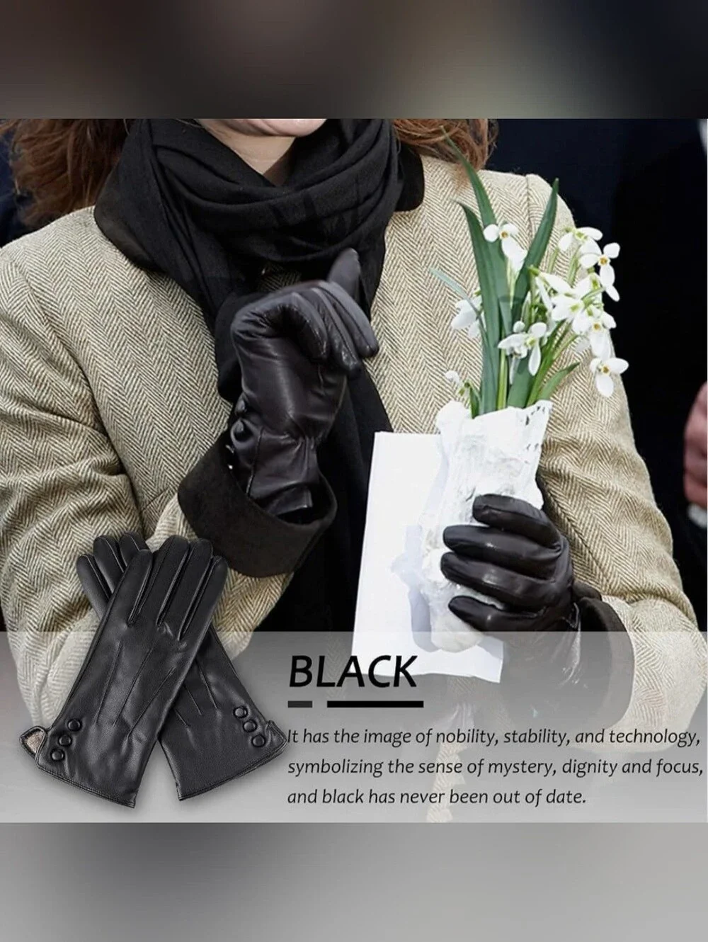 PU Leather Gloves XL Black Gloves Touch Screen Texting Cashmere Wool Lined Warm